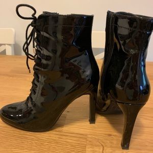 Forever21 lace up patent high heel bootie